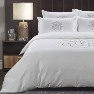 Egyptian Cotton 300 Thread Count Opulence Collection Monogram White & Grey Duvet Cover Set