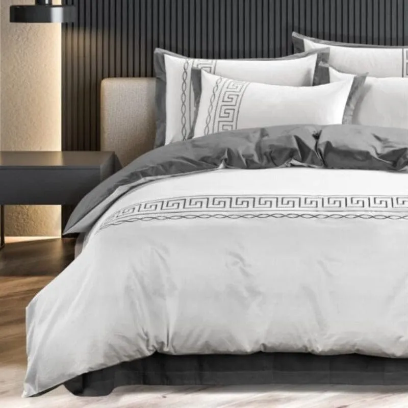 Egyptian Cotton 400 Thread Count  Donatella White & Grey Duvet Cover Set