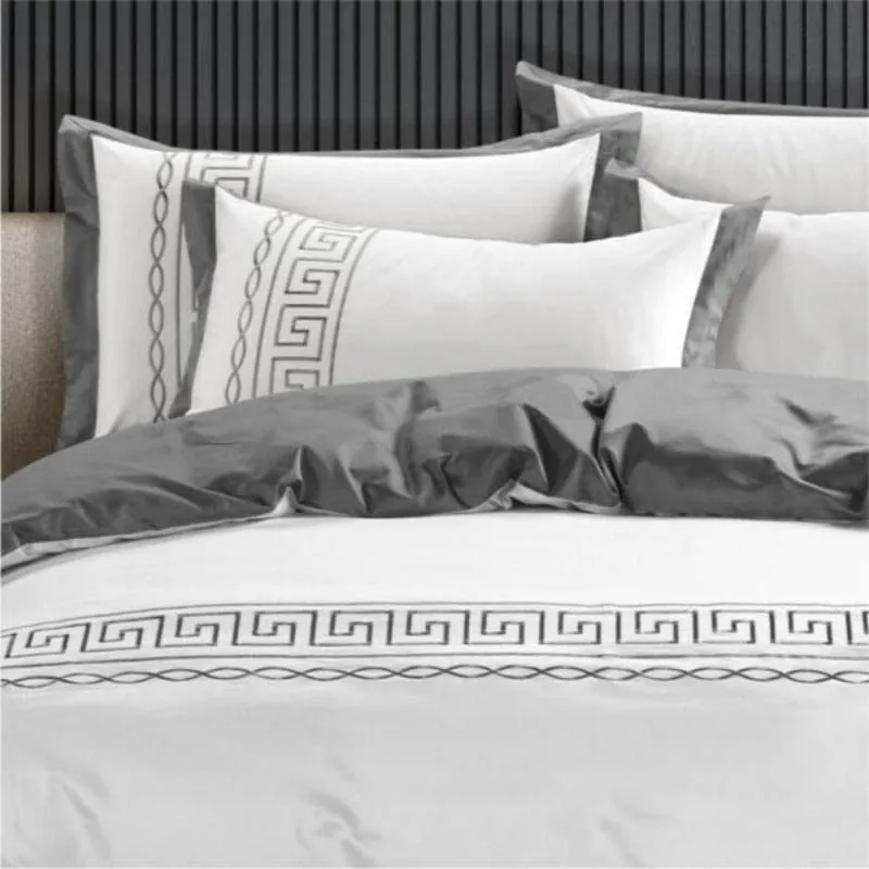 Egyptian Cotton 400 Thread Count  Donatella White & Grey Duvet Cover Set
