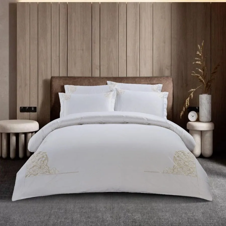 Egyptian Cotton 400 Thread Count Lorena White Duvet Cover Set