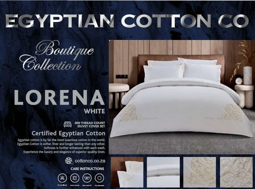 Egyptian Cotton 400 Thread Count Lorena White Duvet Cover Set