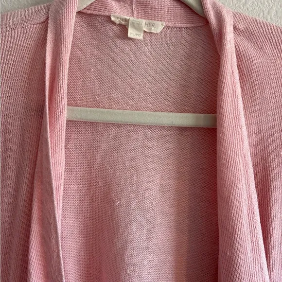 Eileen Fisher 100% Linen Waterfall Open-Front Cardigan Women’s Large Petite Pink