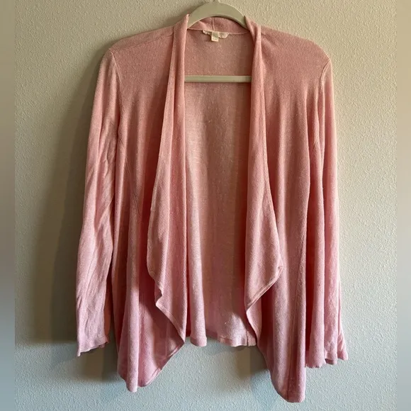 Eileen Fisher 100% Linen Waterfall Open-Front Cardigan Women’s Large Petite Pink