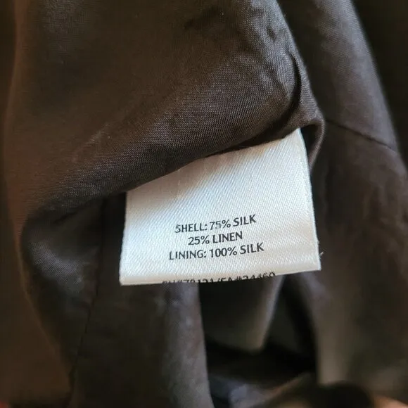 Eileen Fisher Brown Textured Silk &amp; Linen Oversized Open Jacket, Size Small