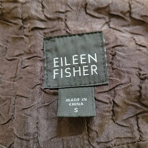 Eileen Fisher Brown Textured Silk &amp; Linen Oversized Open Jacket, Size Small