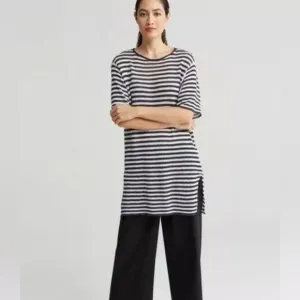Eileen Fisher Organic Linen Sweater Tunic Size L Loose Knit Lightweight Spring