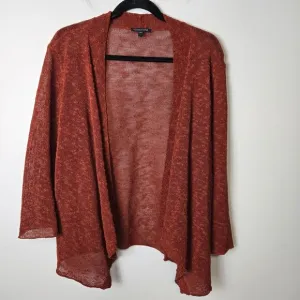 Eileen Fisher Size L Linen Cotton Blend Open Waterfall Front Cardigan Rust