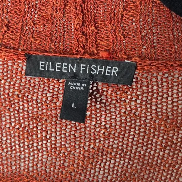 Eileen Fisher Size L Linen Cotton Blend Open Waterfall Front Cardigan Rust