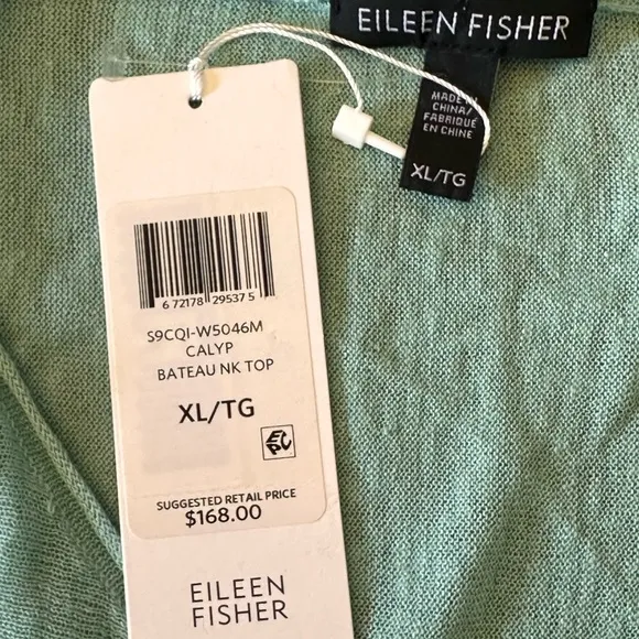 Eileen Fisher size XL NWT organic‎ linen calypso mint green color top/sweater