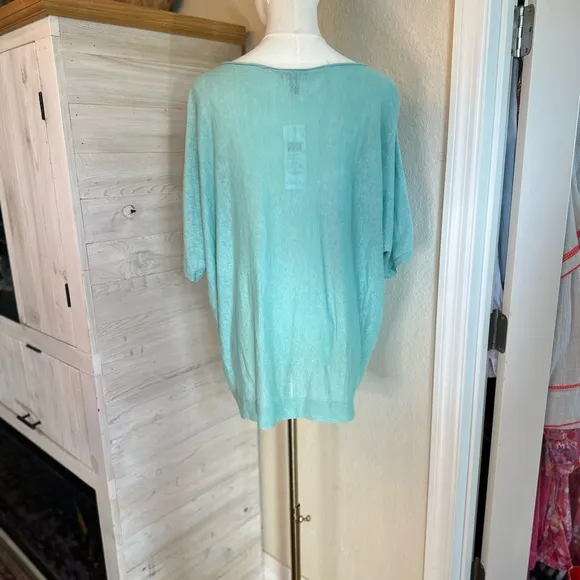 Eileen Fisher size XL NWT organic‎ linen calypso mint green color top/sweater