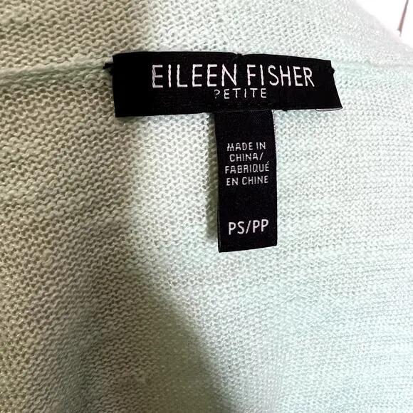 EILEEN FISHER Women's Short Sleeve Open Cardigan Sweater Mint Green Petite Small