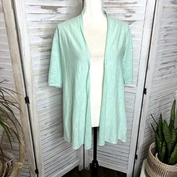 EILEEN FISHER Women's Short Sleeve Open Cardigan Sweater Mint Green Petite Small