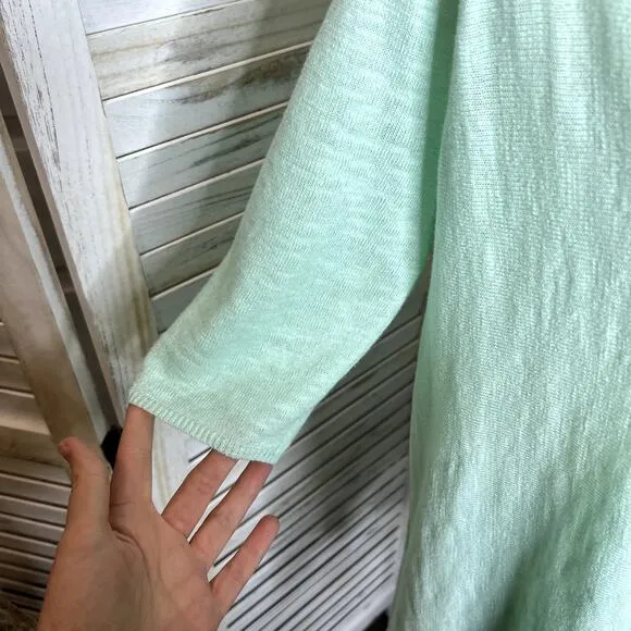 EILEEN FISHER Women's Short Sleeve Open Cardigan Sweater Mint Green Petite Small