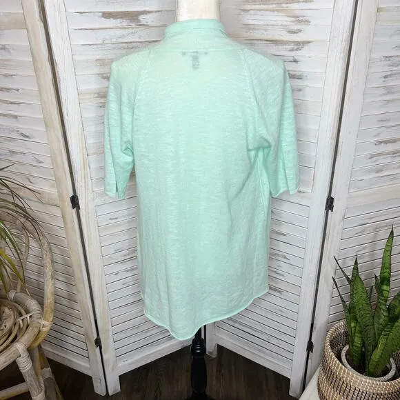 EILEEN FISHER Women's Short Sleeve Open Cardigan Sweater Mint Green Petite Small