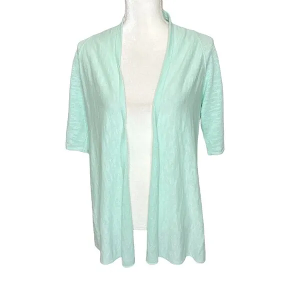 EILEEN FISHER Women's Short Sleeve Open Cardigan Sweater Mint Green Petite Small