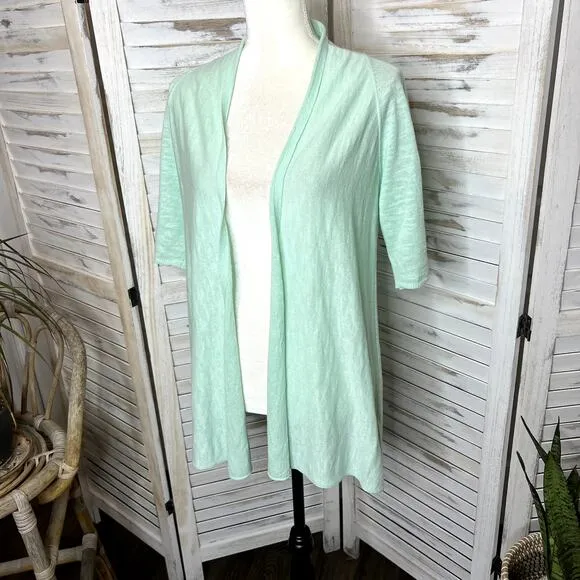 EILEEN FISHER Women's Short Sleeve Open Cardigan Sweater Mint Green Petite Small