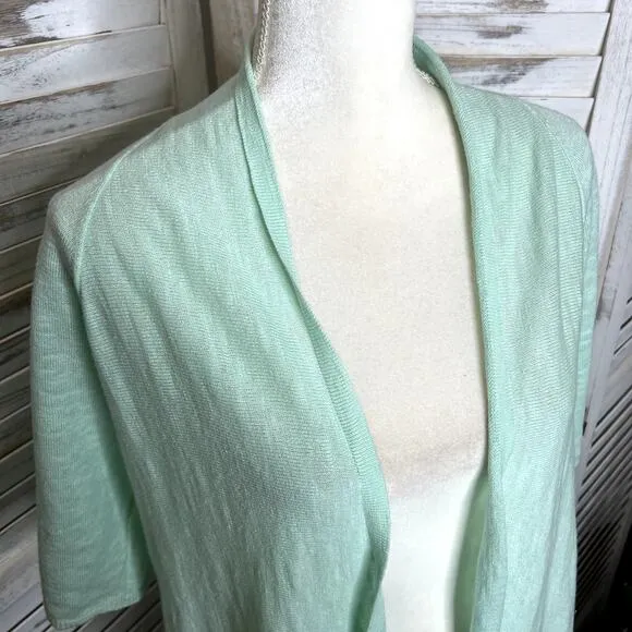 EILEEN FISHER Women's Short Sleeve Open Cardigan Sweater Mint Green Petite Small