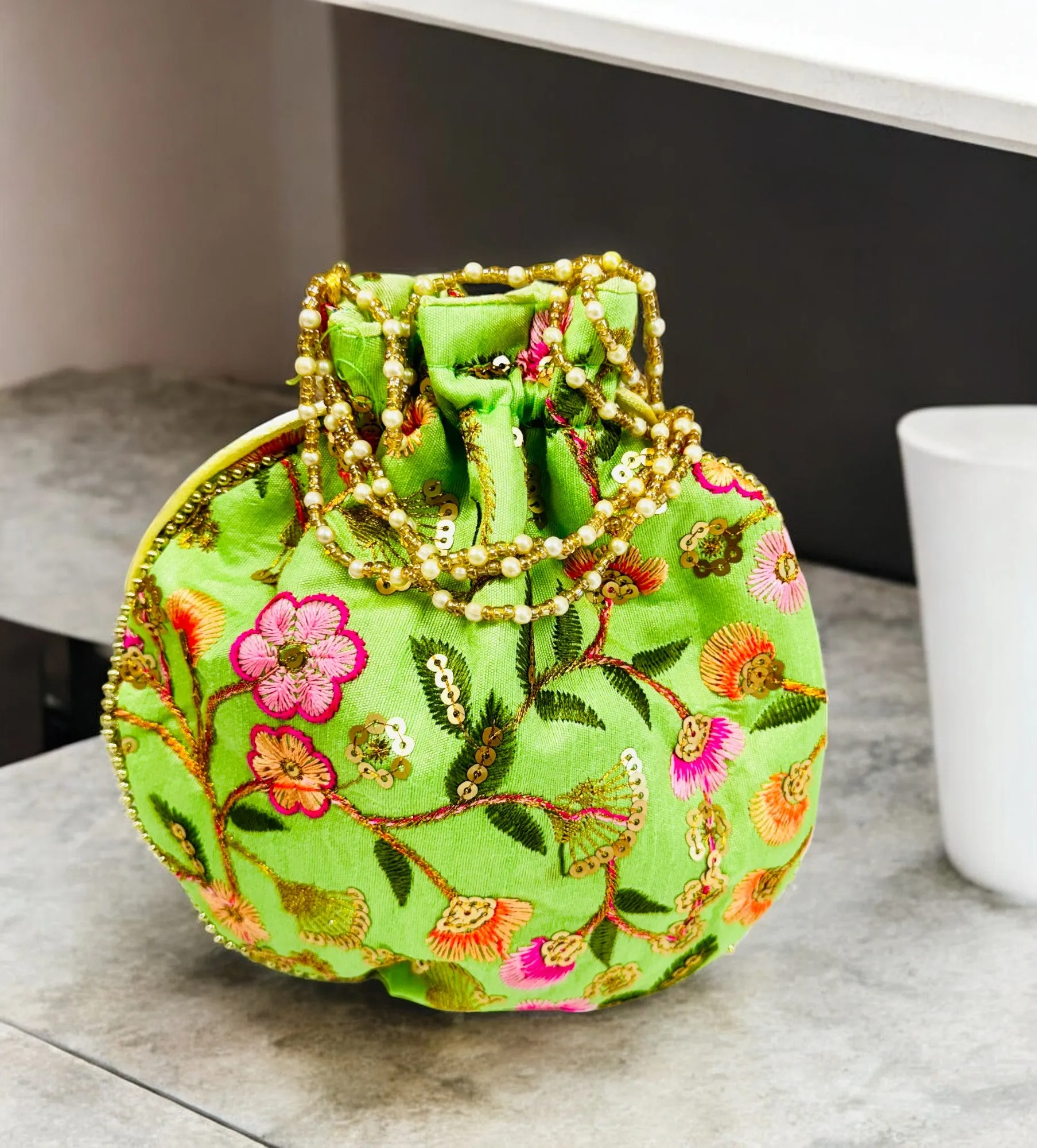 Embroidered Silk Potli Bag, Set of 6