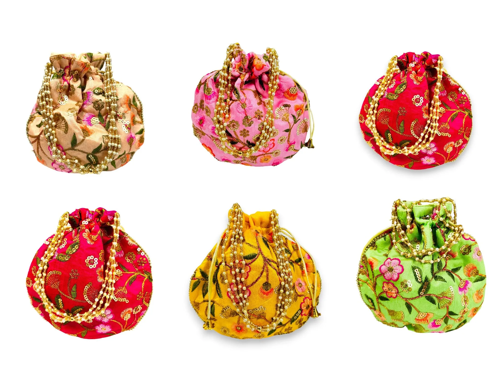 Embroidered Silk Potli Bag, Set of 6