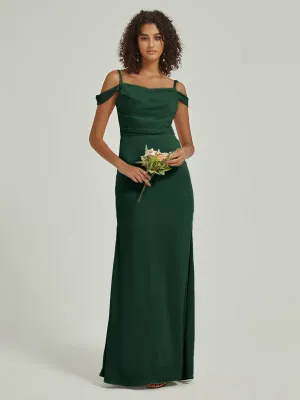 Emerald Green Cowl Neckline Straps Side Slit Silk Satin Convertible Bridesmaid Dress