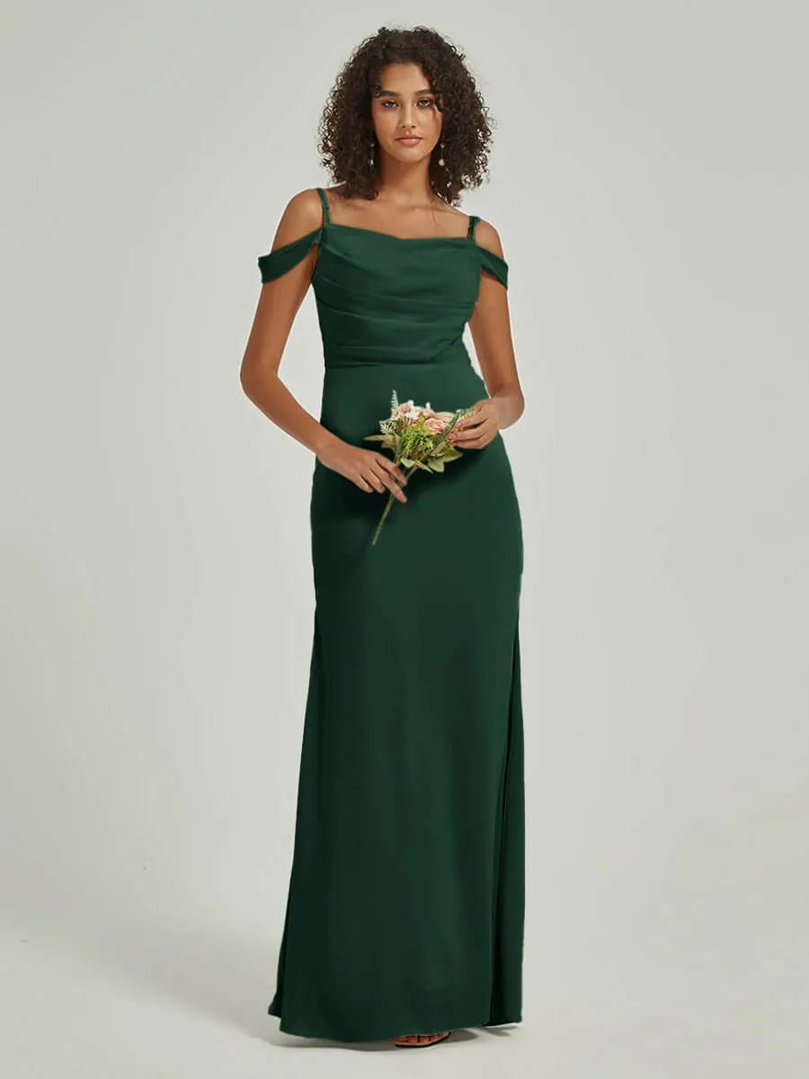 Emerald Green Cowl Neckline Straps Side Slit Silk Satin Convertible Bridesmaid Dress