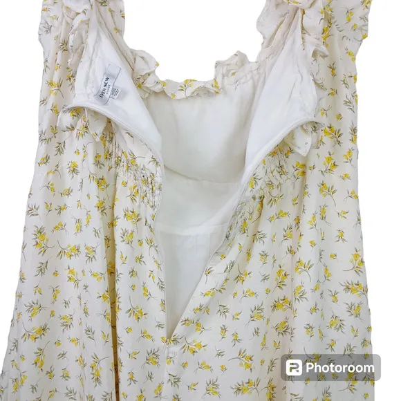 Ever New Curve SZ 18 Bardot Frill Midi Dress in Lemon Ditsy Floral