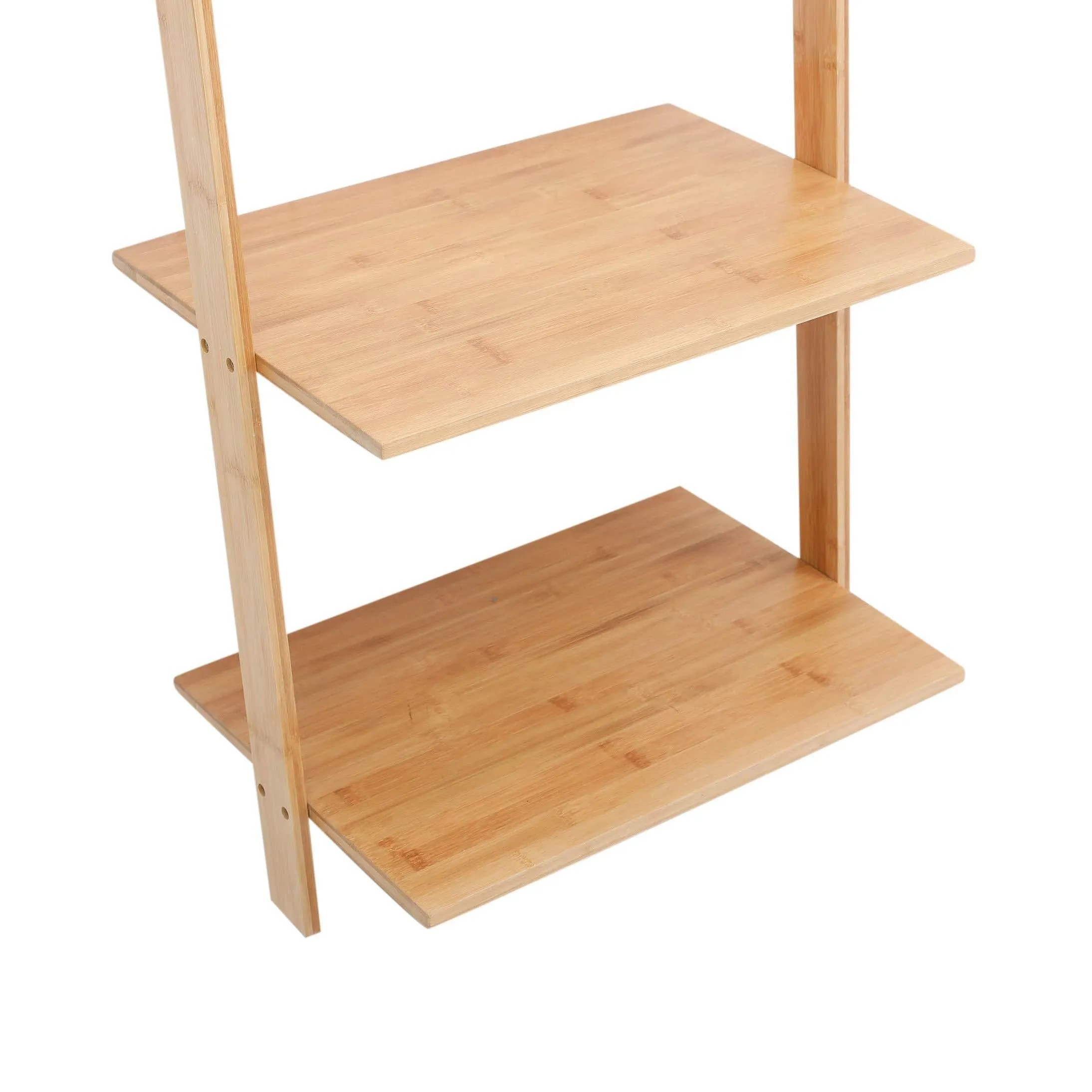 exilot Natural Bamboo Ladder Shelf 5-Tier Wall-Leaning Bookshelf Ladder Bookcase Storage Display Shelves for Living Room, Kitchen, Office, Multi-Functional Plant Flower Stand Shelf.