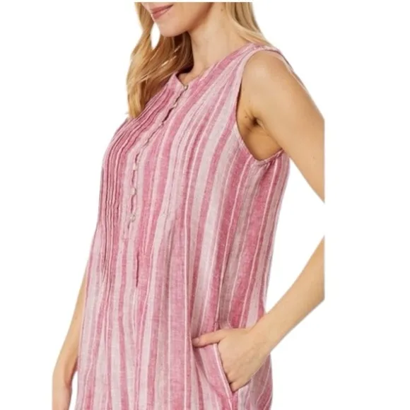 Faherty Isha Linen Shift Dress in Granita Stripe - Pink / Cream - Small