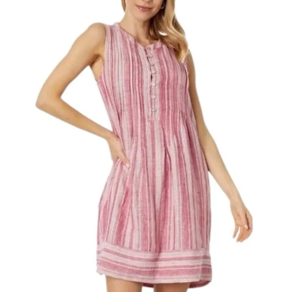 Faherty Isha Linen Shift Dress in Granita Stripe - Pink / Cream - Small
