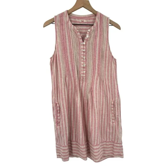 Faherty Isha Linen Shift Dress in Granita Stripe - Pink / Cream - Small