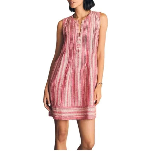 Faherty Isha Linen Shift Dress in Granita Stripe - Pink / Cream - Small