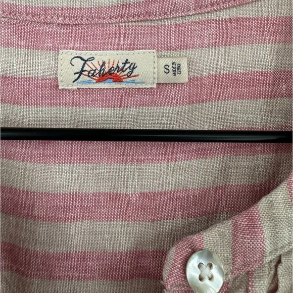 Faherty Isha Linen Shift Dress in Granita Stripe - Pink / Cream - Small