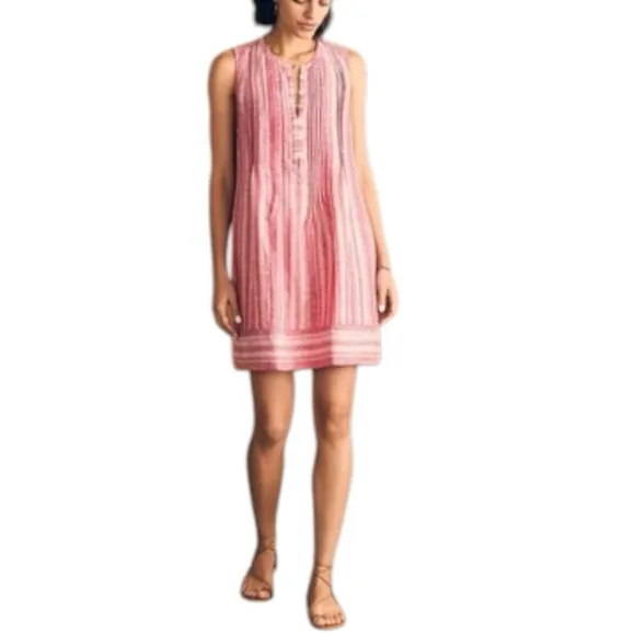 Faherty Isha Linen Shift Dress in Granita Stripe - Pink / Cream - Small