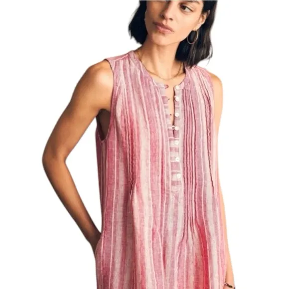 Faherty Isha Linen Shift Dress in Granita Stripe - Pink / Cream - Small
