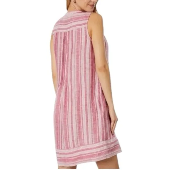 Faherty Isha Linen Shift Dress in Granita Stripe - Pink / Cream - Small