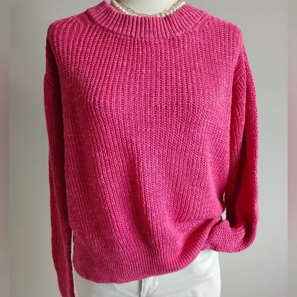 Faherty Organic Cotton Linen Shaker Knit Crew Nevk Beachy Pink Sweater Size XL