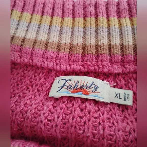 Faherty Organic Cotton Linen Shaker Knit Crew Nevk Beachy Pink Sweater Size XL
