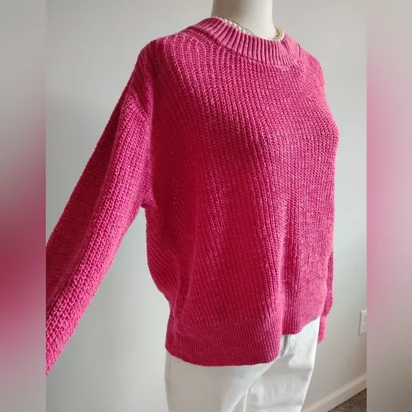 Faherty Organic Cotton Linen Shaker Knit Crew Nevk Beachy Pink Sweater Size XL
