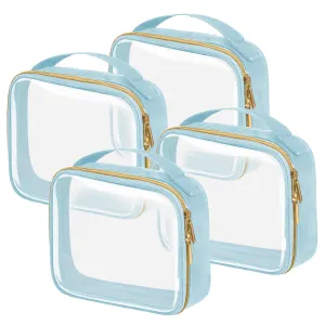 FAYORORY TSA Approved Travel Toiletry Bag,4 Pack Clear Makeup Bags with Handles,Quart Size Clear Cosmetic Bags for Traveling Women,Men,Carry on Airport Airline Compliant Bag,Blue