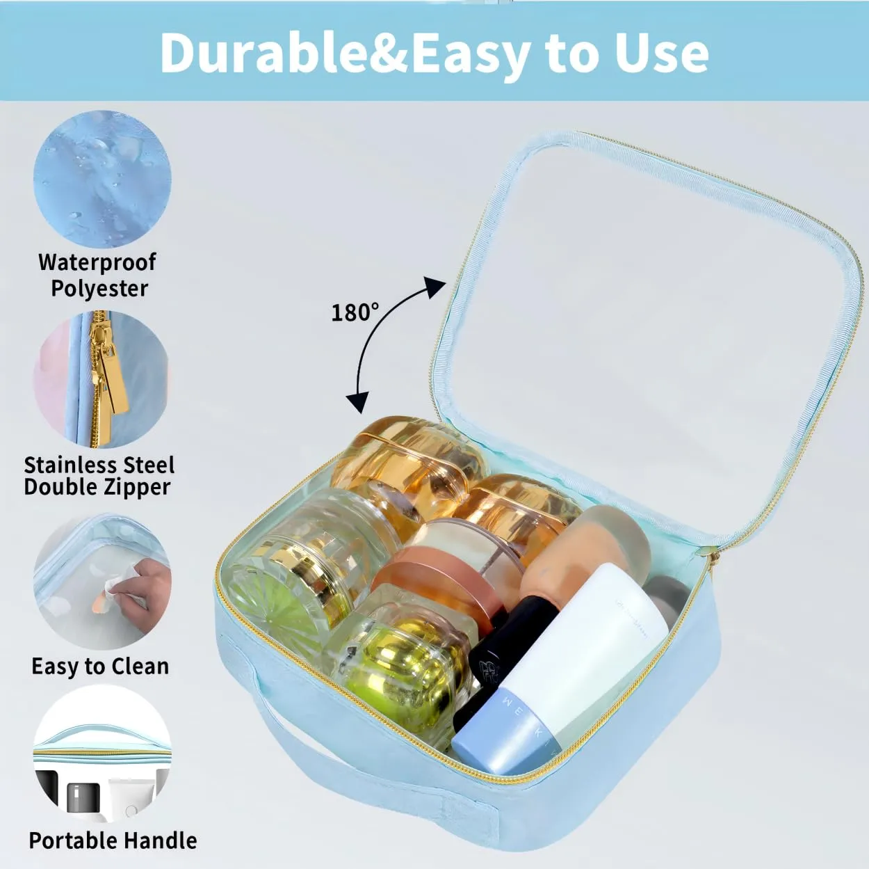 FAYORORY TSA Approved Travel Toiletry Bag,4 Pack Clear Makeup Bags with Handles,Quart Size Clear Cosmetic Bags for Traveling Women,Men,Carry on Airport Airline Compliant Bag,Blue
