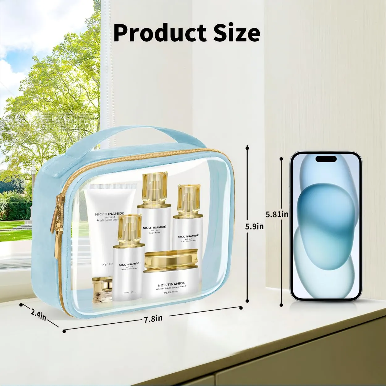 FAYORORY TSA Approved Travel Toiletry Bag,4 Pack Clear Makeup Bags with Handles,Quart Size Clear Cosmetic Bags for Traveling Women,Men,Carry on Airport Airline Compliant Bag,Blue