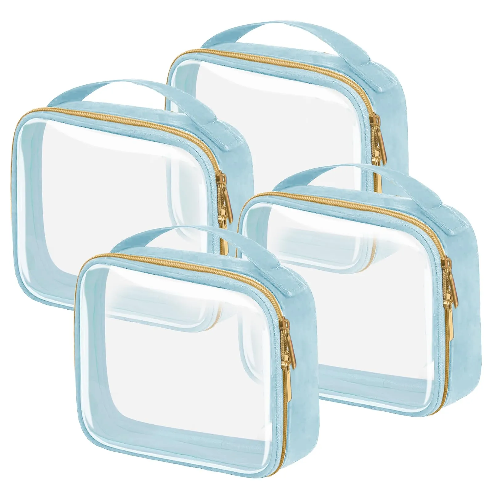 FAYORORY TSA Approved Travel Toiletry Bag,4 Pack Clear Makeup Bags with Handles,Quart Size Clear Cosmetic Bags for Traveling Women,Men,Carry on Airport Airline Compliant Bag,Blue