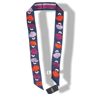 Fendi Blue Denim/Rose Printed Creatures Monster Twilly, NWT!