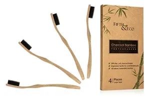 Fifth & Eco Eco-friendly Premium Bamboo Toothbrushes (Pack of 4)|Natural bamboo toothbrush with Soft Charcoal Bristles | Eco toothbrush with biodegradable, ergonomic handle | Wooden toothbrushes