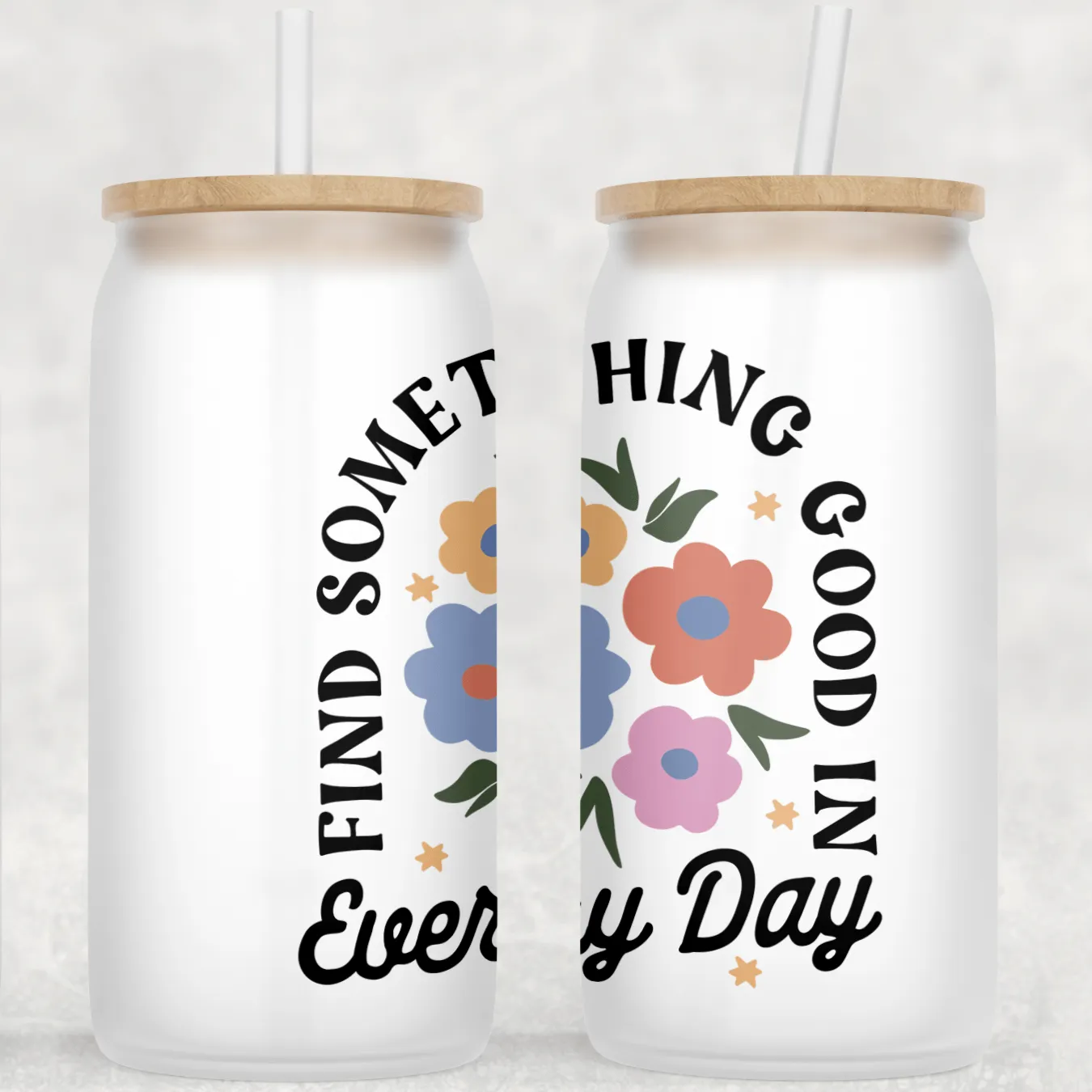 Find Something Good in Everyday Clear Can Glass with Lid   Straw
