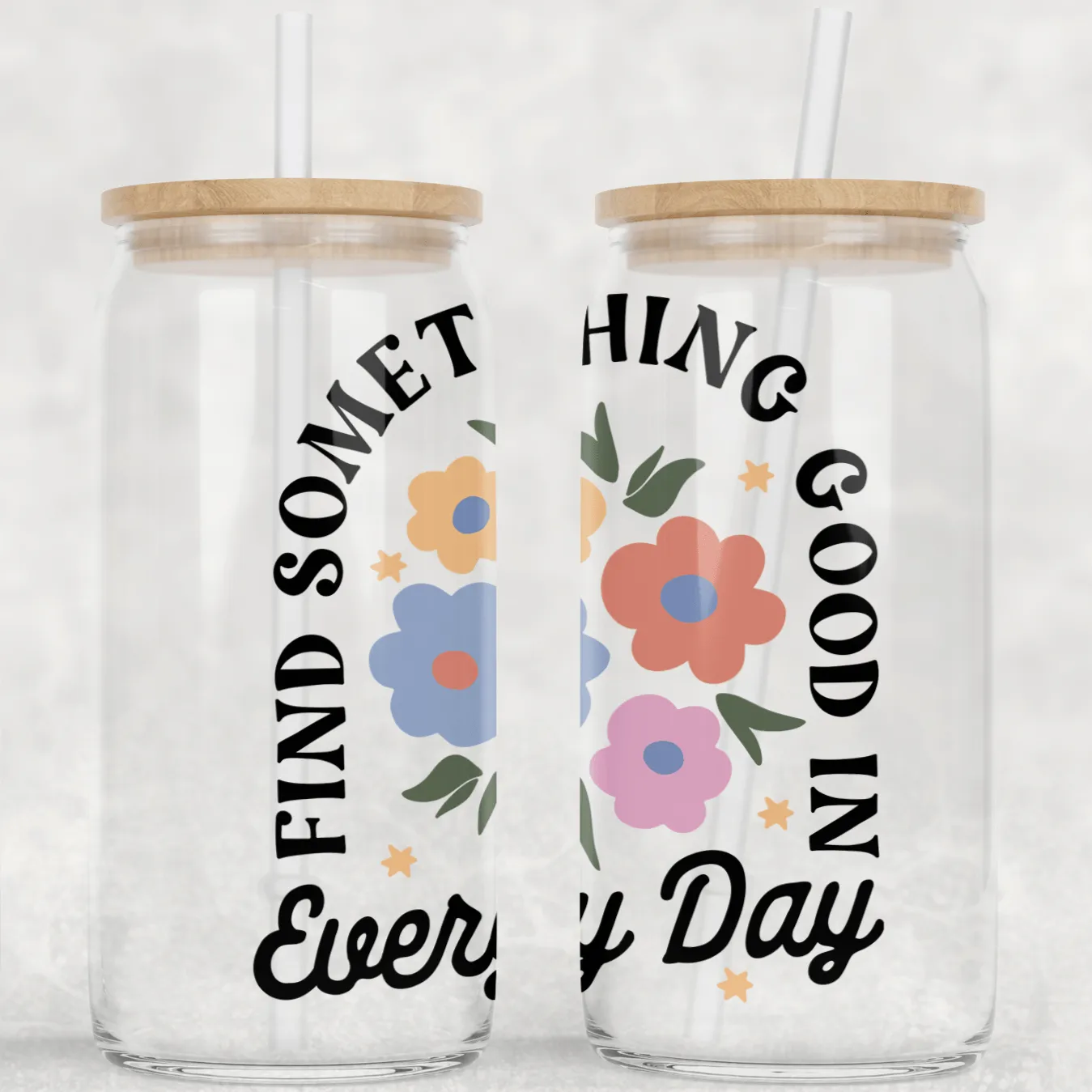 Find Something Good in Everyday Clear Can Glass with Lid   Straw