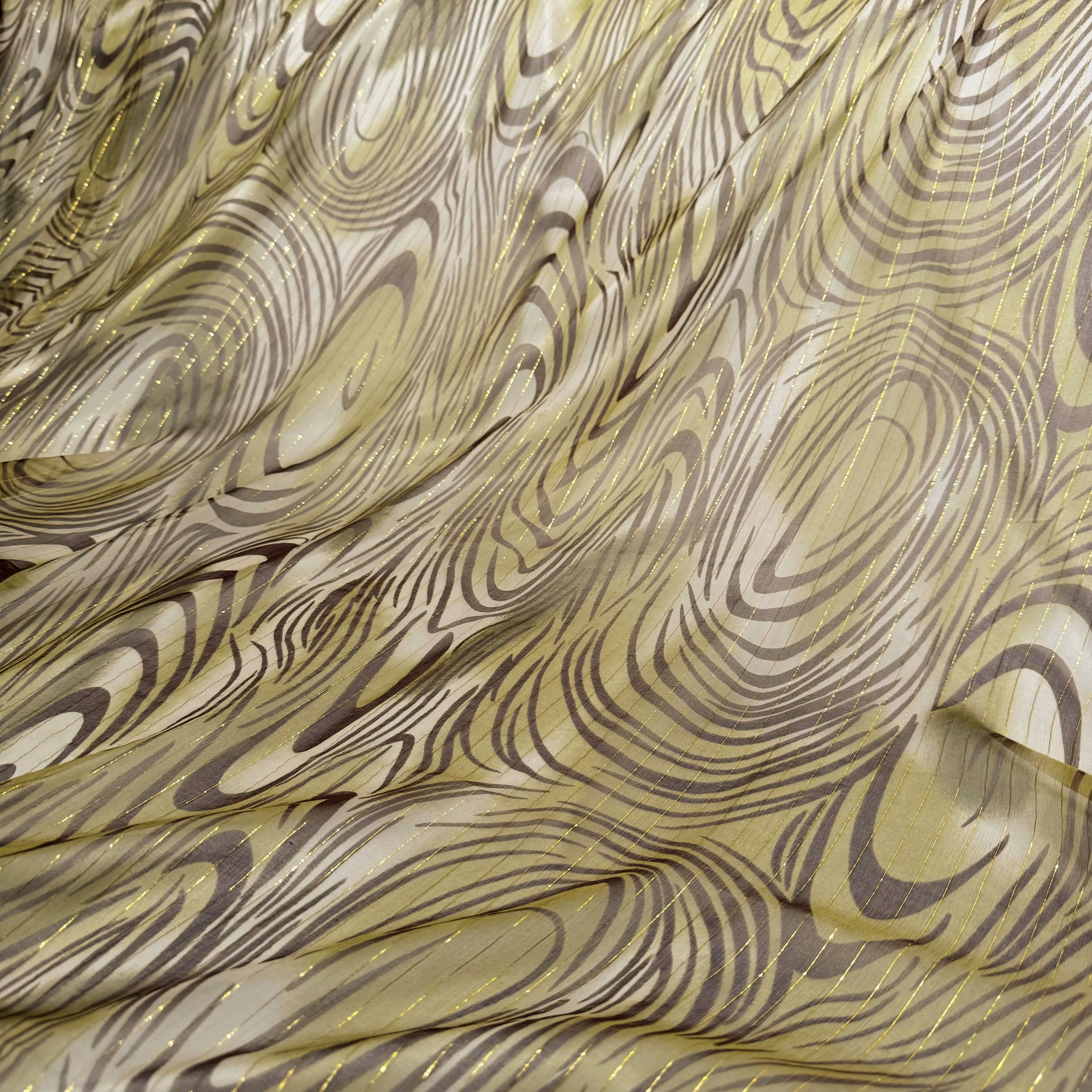 Fingerprint/Metallic Pinstripe Silk & Lurex Chiffon - Olive/Chocolate