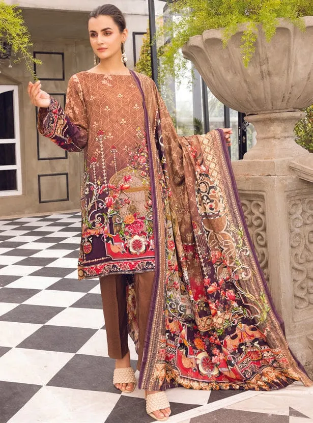 Firdous 3 Pc Unstitched Digital Jacquard’21 D#2292 L Brown