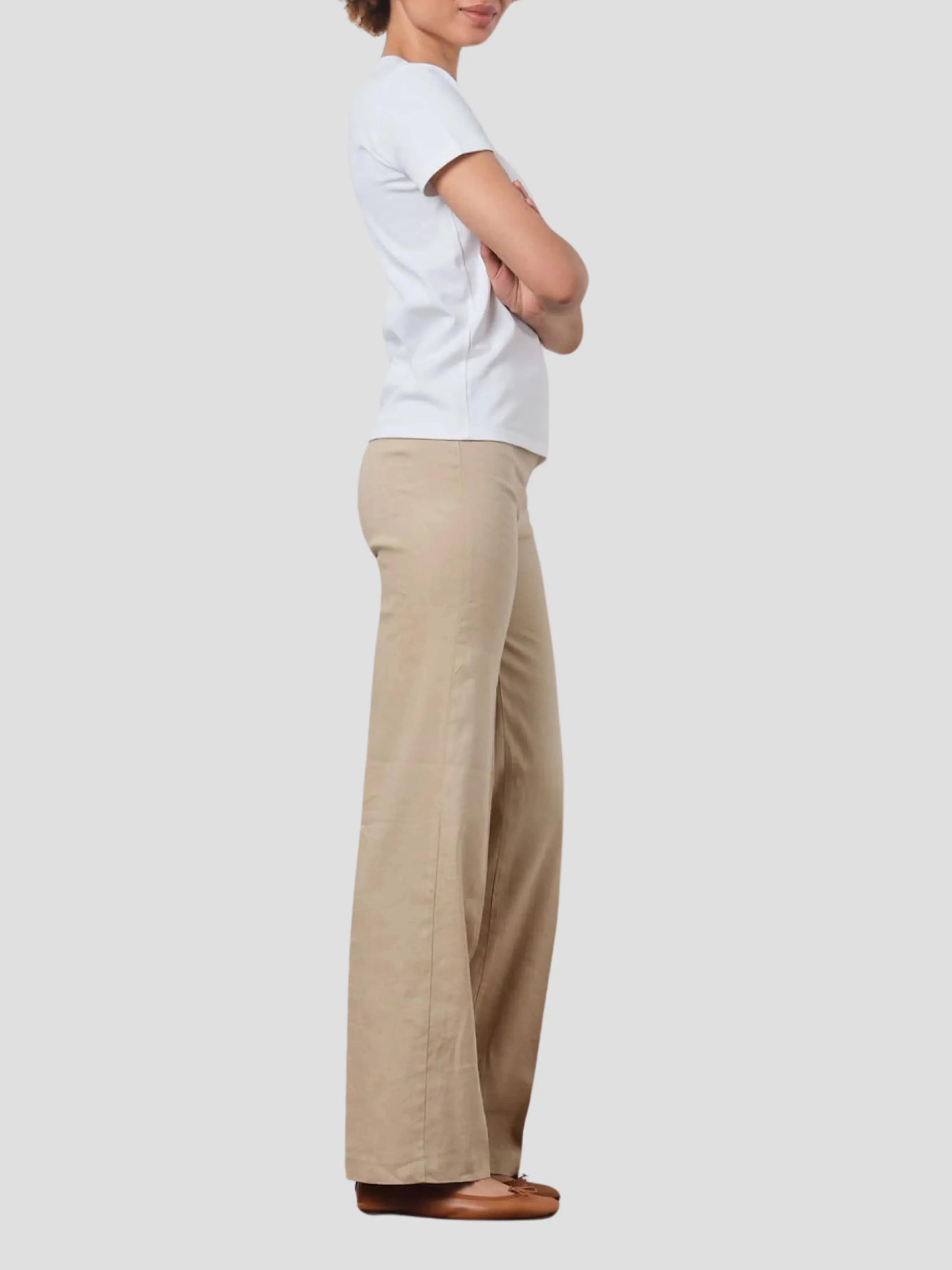 Flavia Relaxed Pant in Tan Linen