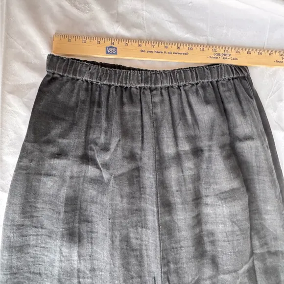 FLAX Maxi Skirt Black Pull On Medium Flare Lagenlook Minimalist Bohemian linen